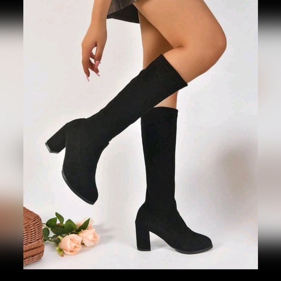 High Heeled Boots With British Style, Chunky Heel, Pointed - Picture 1 of 4